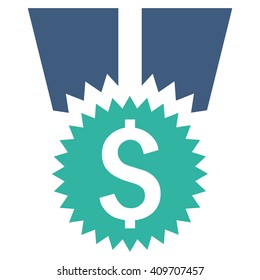 Financial Medal vector icon. Style is bicolor flat symbol, cobalt and cyan colors, white background.