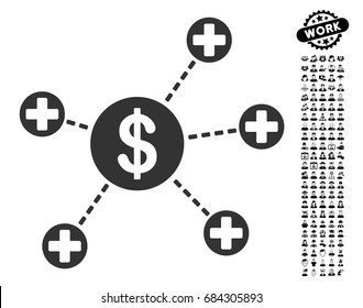 Financial Medical Links icon with black bonus professional symbols. Financial Medical Links vector illustration style is a flat gray iconic element for web design, app user interfaces.