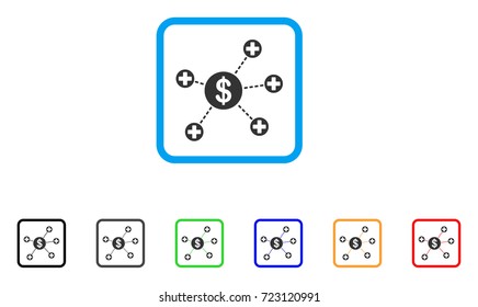 Financial Medical Links icon. Flat iconic symbol in a rounded squared frame. Black, gray, green, blue, red, orange color versions of Financial Medical Links vector.
