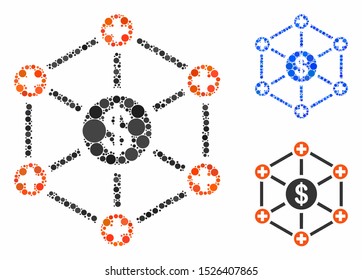 Financial medical network composition for financial medical network icon of circle elements in different sizes and color tints. Vector circle elements are combined into blue mosaic.