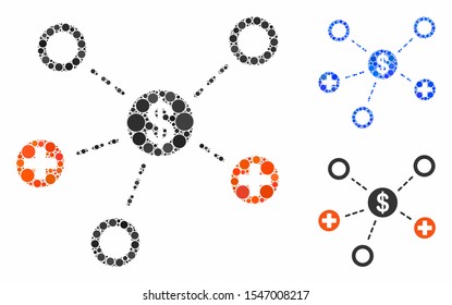 Financial medical relations composition of filled circles in different sizes and color tinges, based on financial medical relations icon. Vector small circles are united into blue composition.