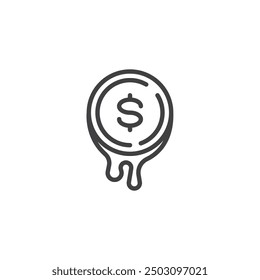 Financial Meltdown line icon. linear style sign for mobile concept and web design. Melting dollar coin outline vector icon. Symbol, logo illustration. Vector graphics