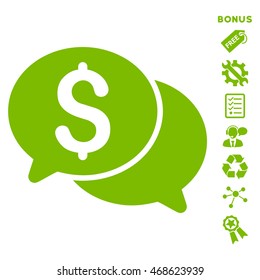 Financial Messages icon with bonus pictograms. Vector illustration style is flat iconic symbols, eco green color, white background, rounded angles.