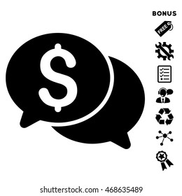 Financial Messages icon with bonus pictograms. Vector illustration style is flat iconic symbols, black color, white background, rounded angles.