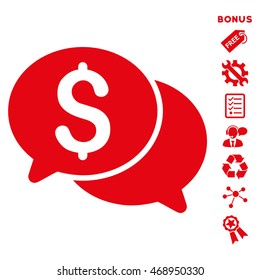 Financial Messages icon with bonus pictograms. Vector illustration style is flat iconic symbols, red color, white background, rounded angles.
