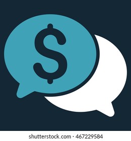 Financial Messages icon. Vector style is bicolor flat iconic symbol with rounded angles, blue and white colors, dark blue background.