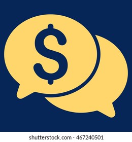 Financial Messages icon. Vector style is flat iconic symbol with rounded angles, yellow color, blue background.