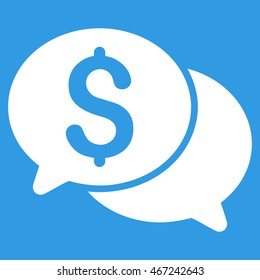 Financial Messages icon. Vector style is flat iconic symbol with rounded angles, white color, blue background.