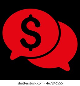 Financial Messages icon. Vector style is flat iconic symbol with rounded angles, red color, black background.