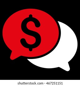 Financial Messages icon. Vector style is bicolor flat iconic symbol with rounded angles, red and white colors, black background.