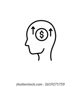 Concepto de mentalidad financiera representado por la cabeza con un signo de dólar que apunta hacia arriba