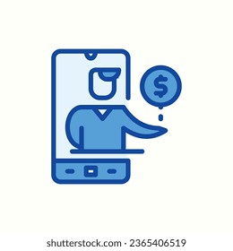 financial, mobile blue icon, isolated icon in light background, perfect for website, blog, logo, graphic design, social media, UI, mobile app
