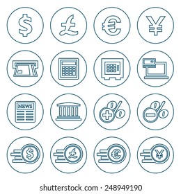 Financial and money flat line icons set. Modern design style, vector illustration, isolated on the white background