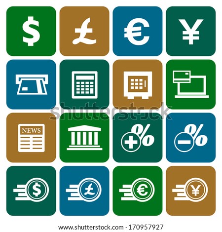 Financial and money icon set, flat design, vector illustration