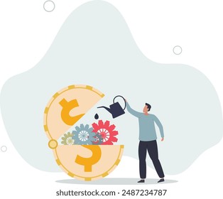 Financial or money liquidity to help economic stimulus, central bank monetary policy to help lubricate economy concept.flat design.illustration with people.