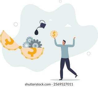 Financial or money liquidity to help economic stimulus, central bank monetary policy to help lubricate economy concept.flat characters.