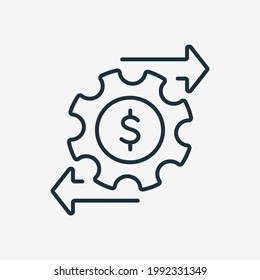 Financial Money Management Line Icon. Operating Cost Symbol. Gear And Arrow Line Icon. Process Of Making Money. Editable Stroke. Vector Illustration.