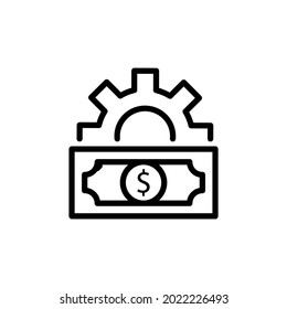 Financial Money Management Line Icon. Operating Cost symbol. Gear Line Icon. Process of Making Money. Editable stroke. Vector illustration.