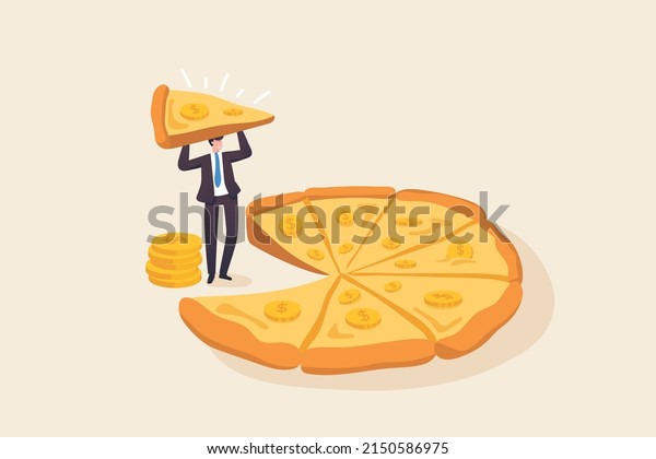 Financial or Money management, Mutual funds,\
return on investment, financial consolidation, budget planning,\
income growth concept. Businessman holding a slice of pizza with\
money coin face on\
topping