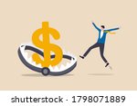 Financial money trap, risk in investment, ponzi scheme or business pitfall concept, businessman investor running and jumping into lore money pitfall or mouse trap with big money dollar sign bait.
