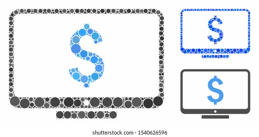 Financial monitoring composition of small circles in variable sizes and color tones, based on financial monitoring icon. Vector small circles are organized into blue collage.