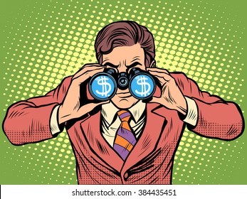 Financial monitoring of currency dollar businessman binoculars