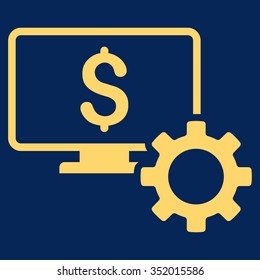 Financial Monitoring Options vector icon. Style is flat symbol, yellow color, rounded angles, blue background.