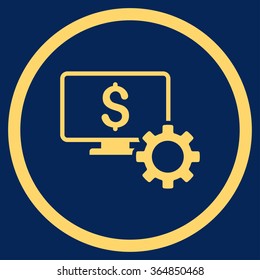 Financial Monitoring Options vector icon. Style is flat circled symbol, yellow color, rounded angles, blue background.