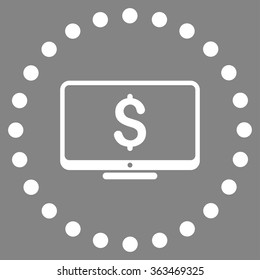 Financial Monitoring vector icon. Style is flat circled symbol, white color, rounded angles, gray background.