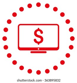 Financial Monitoring vector icon. Style is flat circled symbol, red color, rounded angles, white background.