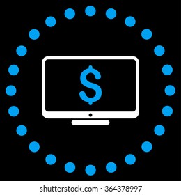 Financial Monitoring vector icon. Style is bicolor flat circled symbol, blue and white colors, rounded angles, black background.