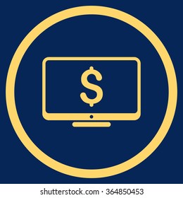 Financial Monitoring vector icon. Style is flat circled symbol, yellow color, rounded angles, blue background.