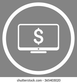 Financial Monitoring vector icon. Style is flat circled symbol, white color, rounded angles, gray background.