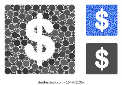 Financial mosaic of circle elements in different sizes and color tinges, based on financial icon. Vector circle elements are composed into blue mosaic.