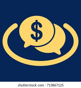 Financial Network Chat vector icon. Flat yellow symbol. Pictogram is isolated on a blue background. Designed for web and software interfaces.