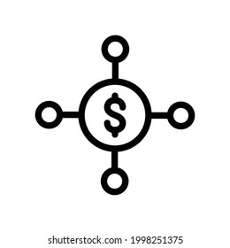 Icono de red financiera, gráficos del vector de línea