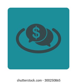 Financial Network icon. This flat rounded square button uses soft blue colors and isolated on a white background.