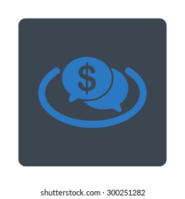 Financial Network icon. This flat rounded square button uses smooth blue colors and isolated on a white background.