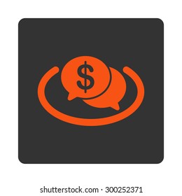 Financial Network icon. This flat rounded square button uses orange and gray colors and isolated on a white background.