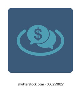 Financial Network icon. This flat rounded square button uses cyan and blue colors and isolated on a white background.