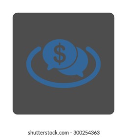 Financial Network icon. This flat rounded square button uses cobalt and gray colors and isolated on a white background.