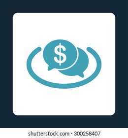 Financial Network icon. This flat rounded square button uses blue and white colors and isolated on a dark blue background.