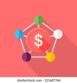Financial network icon, vector illustration. Flat design style with long shadow,eps10