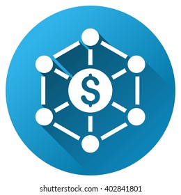Financial Network Scheme vector toolbar icon for software design. Style is a white symbol on a round blue circle with gradient shadow.