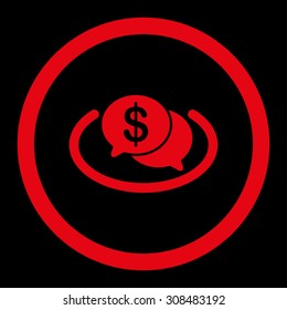 Financial Network vector icon. This flat rounded symbol uses red color and isolated on a black background.