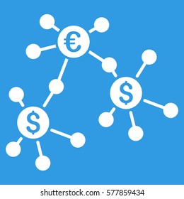 Financial Networks vector icon. Flat white symbol. Pictogram is isolated on a blue background. Designed for web and software interfaces.