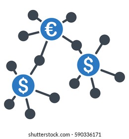 Financial Networks vector icon. Flat bicolor smooth blue symbol. Pictogram is isolated on a white background. Designed for web and software interfaces.