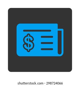 Financial News icon from Commerce Buttons OverColor Set. Vector style is blue and gray colors, flat square rounded button, white background.