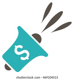 Financial News Rupor icon. Vector style is bicolor flat iconic symbol with rounded angles, grey and cyan colors, white background.