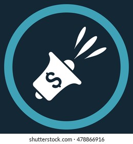 Financial News Rupor vector bicolor rounded icon. Image style is a flat icon symbol inside a circle, blue and white colors, dark blue background.
